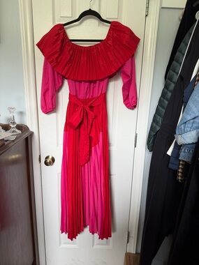 Kate Hewko Colorblock Pleated Off Shoulder Dress NWT XL